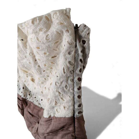 New with tags Ryu Eyelet Lace Strapless Dress Cream Brown Waist Detail M Cotton - Picture 7 of 16